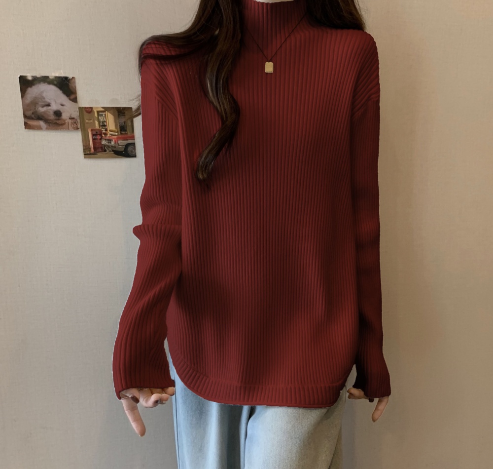 All-match high collar large yard loose sweater for women