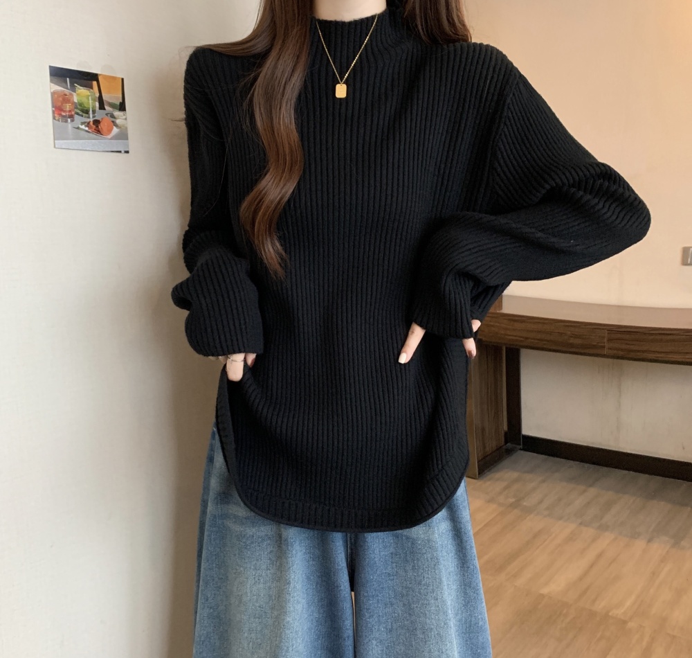 All-match high collar large yard loose sweater for women