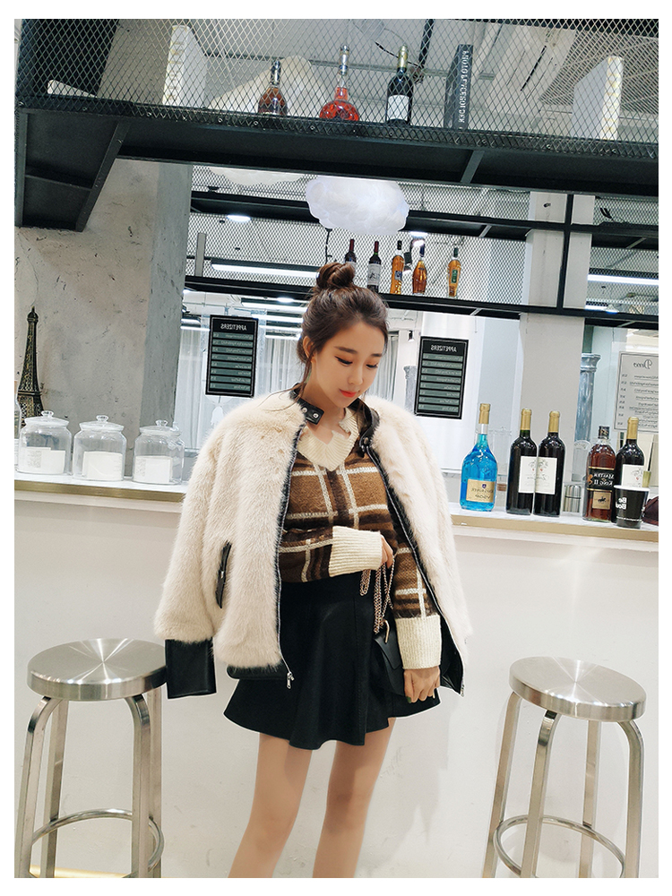 Thick jacket stitching leather coat for women