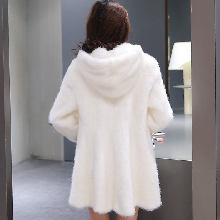 Temperament long overcoat hooded mink coat for women