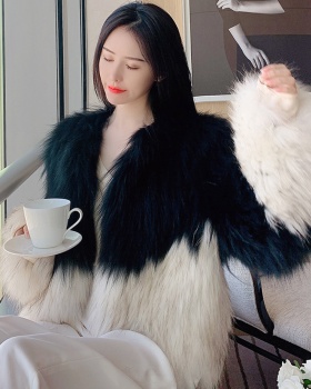 Gradient plush overcoat slim winter fur coat for women