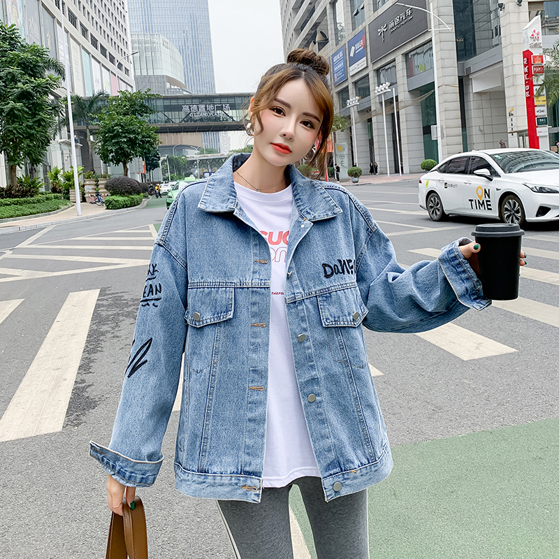 Spring Korean style loose coat long sleeve denim jacket