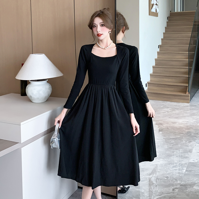 Commuting autumn France style square collar dress