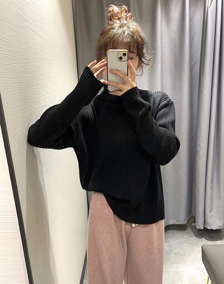 Lazy high collar Casual retro sweater for women