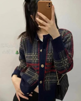 Mixed colors all-match cardigan round neck sweater for women