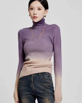 Slim high collar show young tops gradient fleece sweater