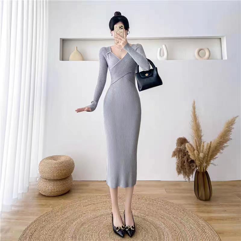 Square collar dress package hip overcoat for women