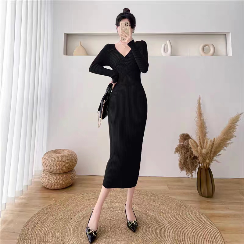 Square collar dress package hip overcoat for women