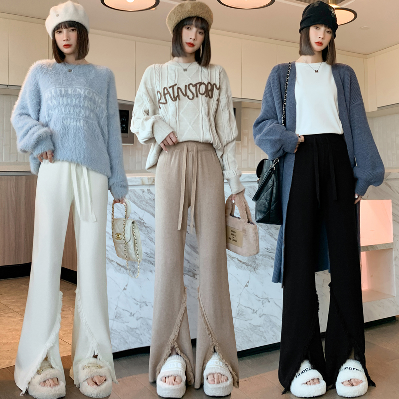 Knitted wide leg pants Casual long pants for women