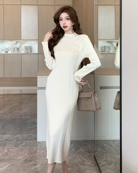 All-match knitted long dress slim sweater for women