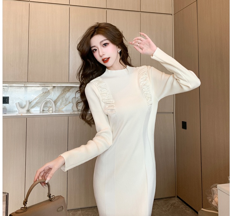 All-match knitted long dress slim sweater for women