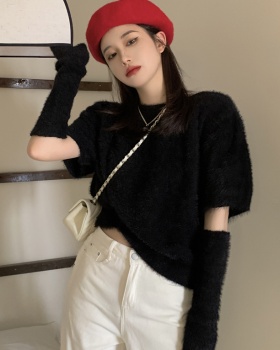 Korean style knitted christmas short sleeve tops for women