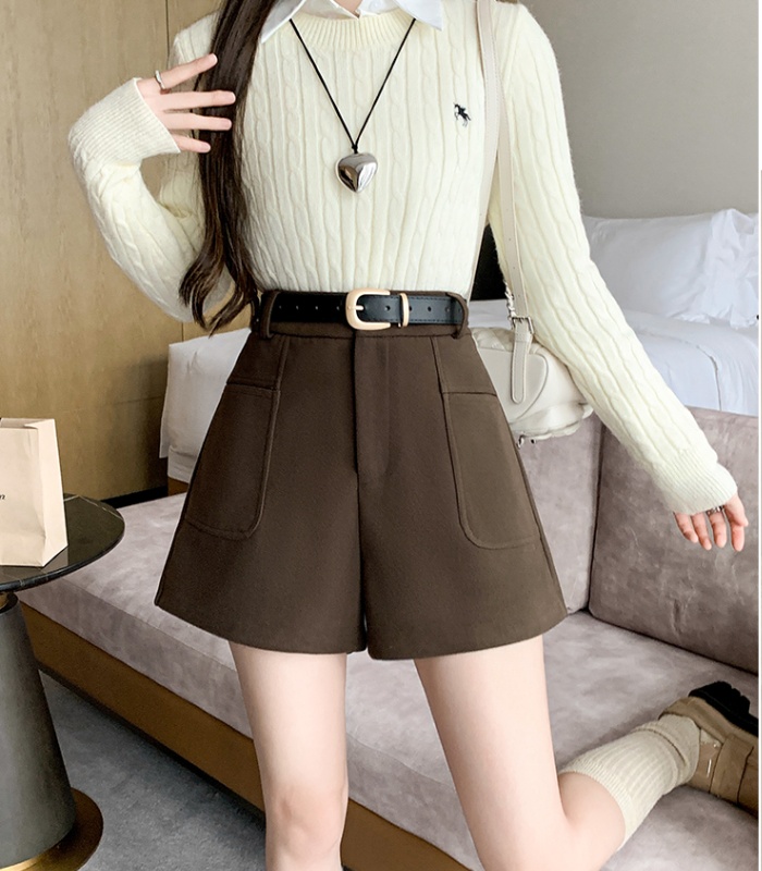 With belt shorts wide leg pants for women
