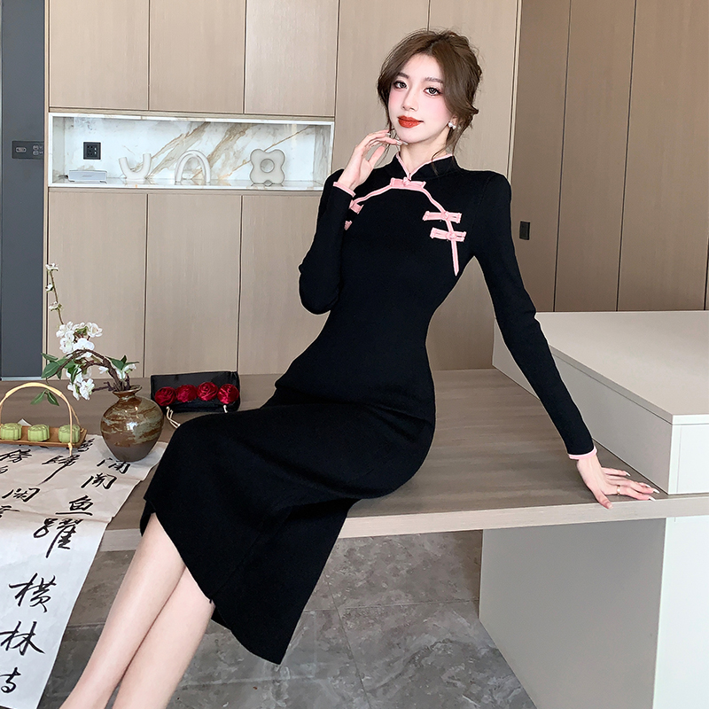 Knitted package hip dress unique slim long dress