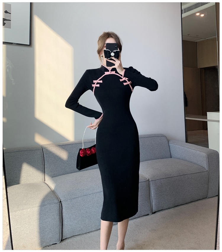 Knitted package hip dress unique slim long dress
