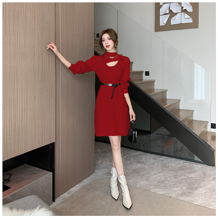 Autumn and winter sweater dress knitted dress for women
