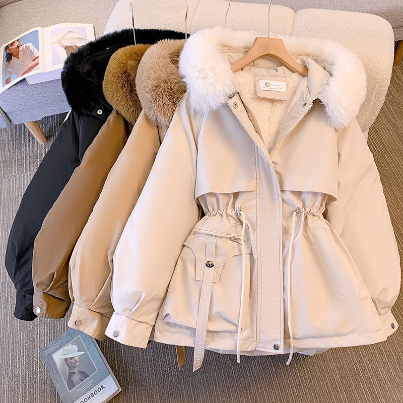 Slim pinched waist cotton coat long coat for women