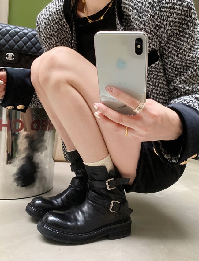 Fashion boots leather buckle short boots for women