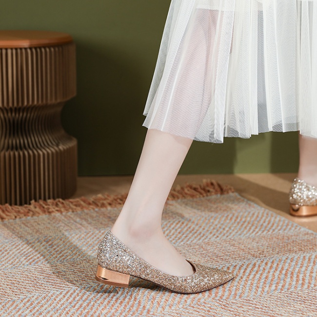 Thick crystal shoes flat bridesmaids wedding shoes