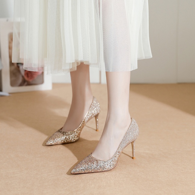 Fine-root pointed wedding wedding shoes wear high-heeled shoes