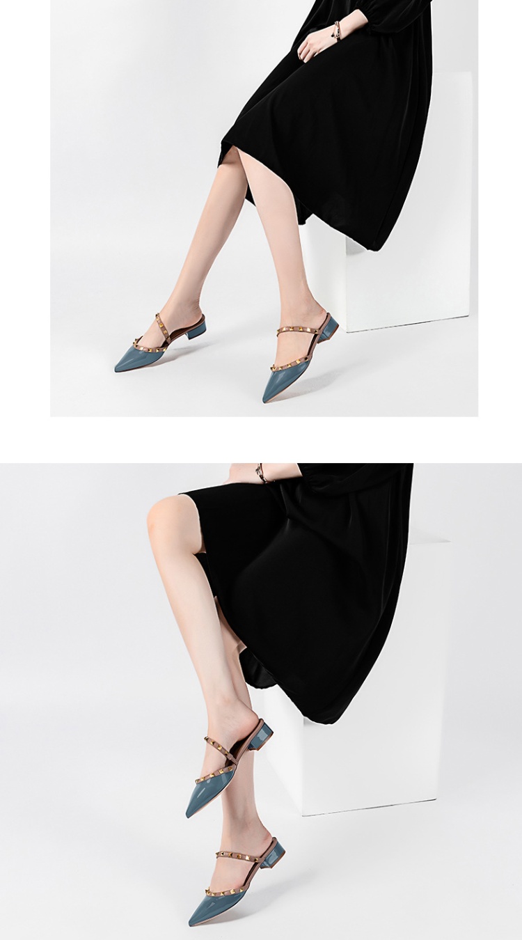 Summer rivet slippers thick pointed shoes for women