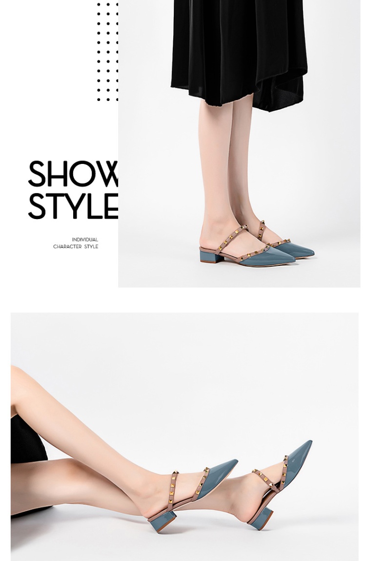 Summer rivet slippers thick pointed shoes for women