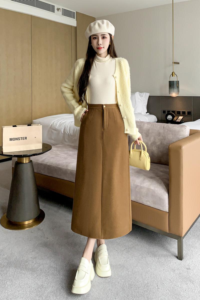 Long slim high waist skirt winter woolen long skirt