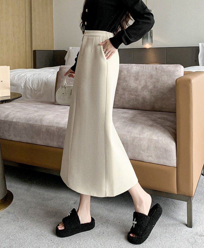 Long slim high waist skirt winter woolen long skirt
