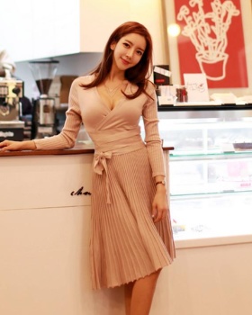 Korean style slim big skirt knitted pinched waist dress