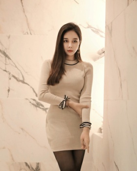 Long sleeve half high collar dress high elastic sweater