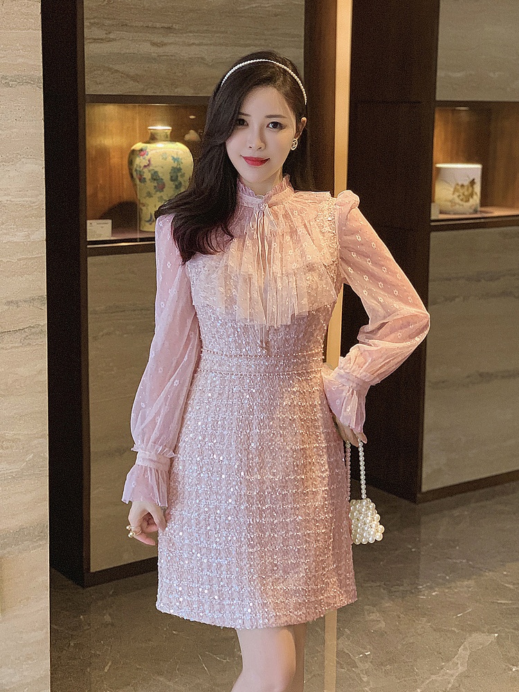 Slim autumn pinched waist ladies temperament chanelstyle dress