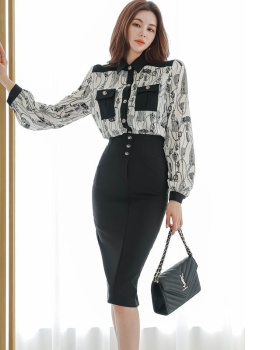 Long sleeve commuting skirt Korean style shirt 2pcs set