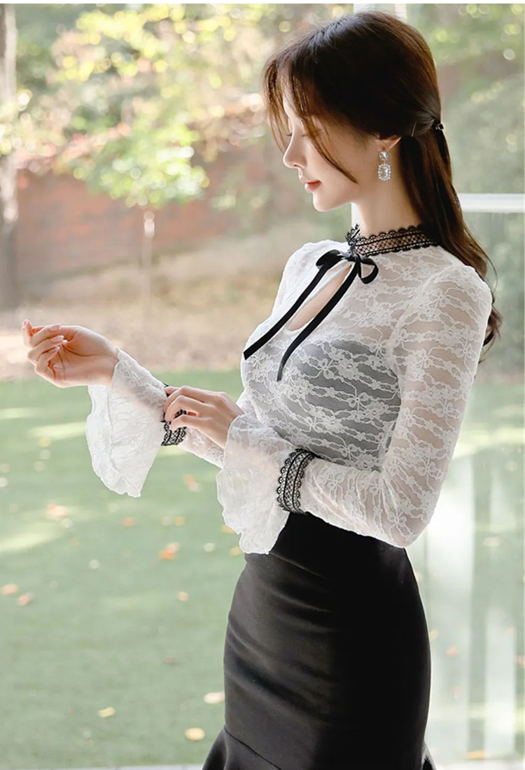 Korean style long sleeve lace elegant mermaid splice dress