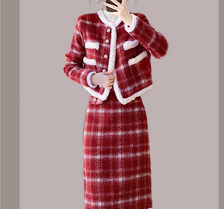 Autumn and winter coat chanelstyle skirt 2pcs set for women
