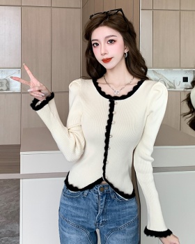 Slim splice cardigan chanelstyle irregular sweater for women