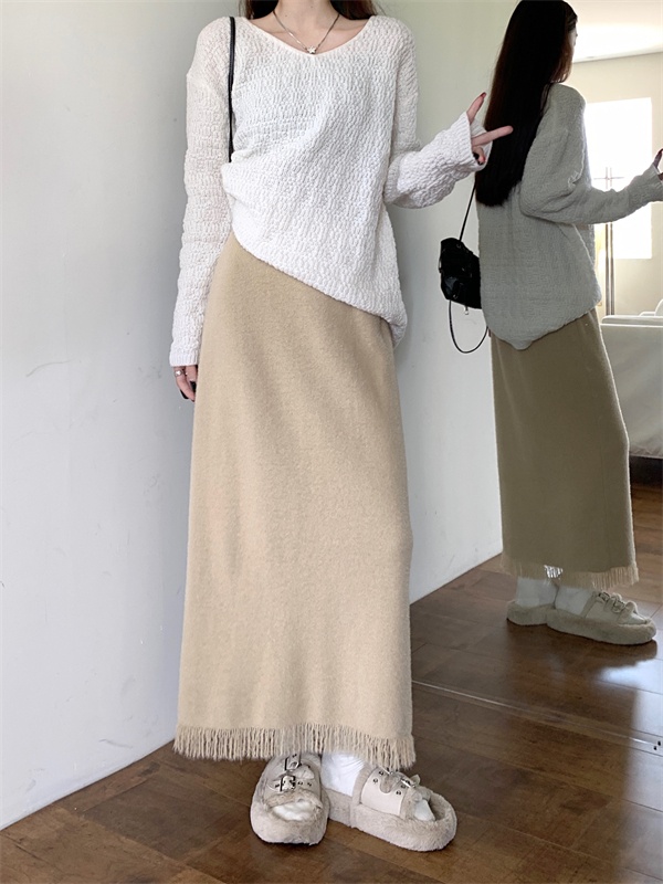 Tassels thick mink hair autumn and winter thermal skirt