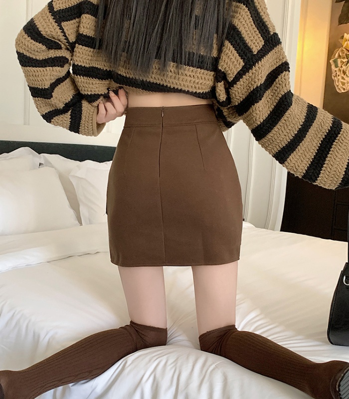 Split fold skirt woolen A-line short skirt for women