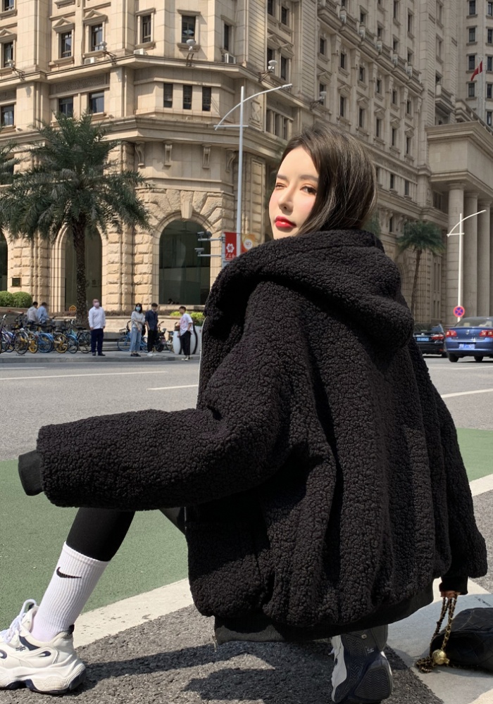 Lambs wool loose coat Korean style cotton coat for women