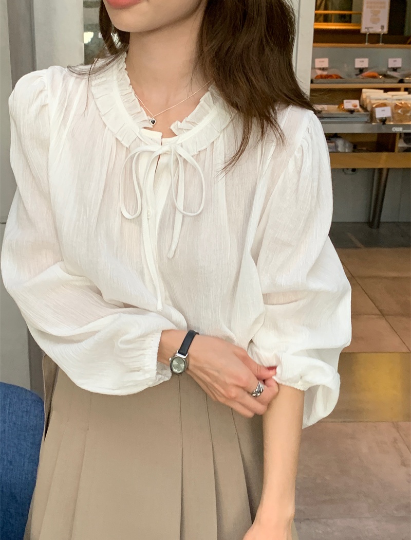 Wood ear retro long sleeve Korean style pure frenum shirt
