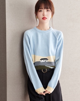 Mixed colors round neck dairy cow jacquard mohair sweater