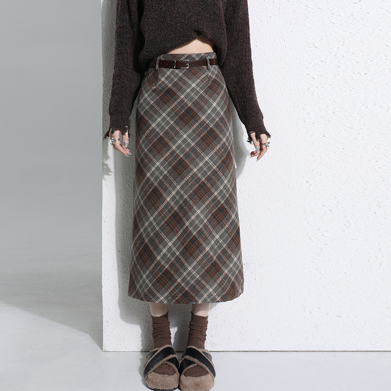 Woolen A-line skirt high waist long skirt for women