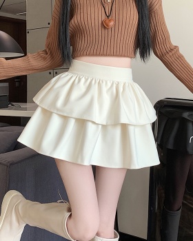 High waist double puff skirt woolen skirt for women