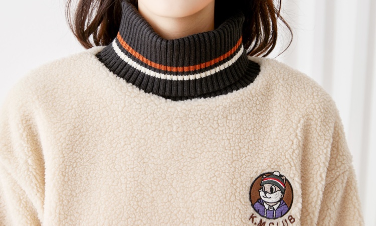 Autumn and winter lambs wool hoodie thick high collar coat
