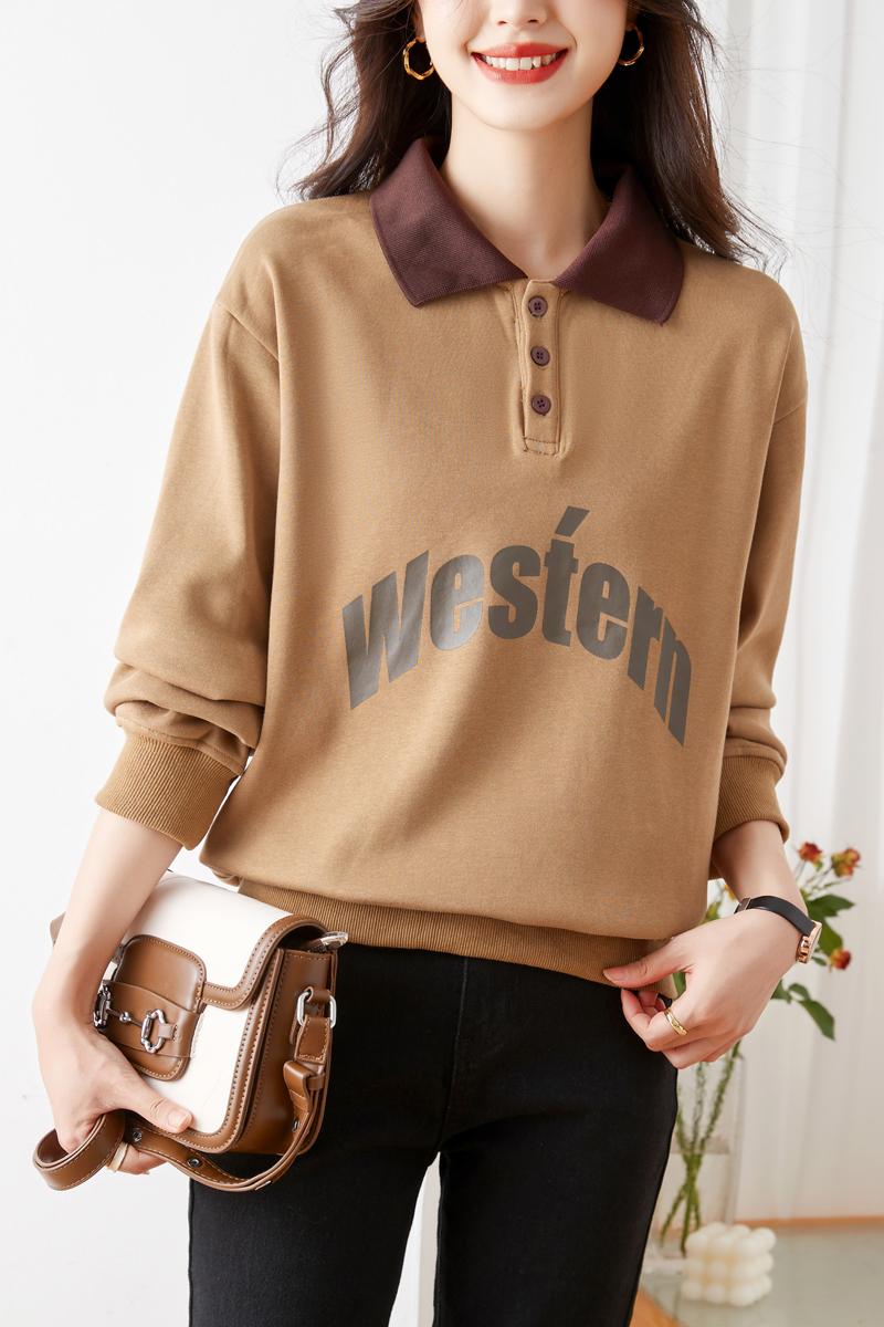 Pullover Pseudo-two tops letters hoodie for women