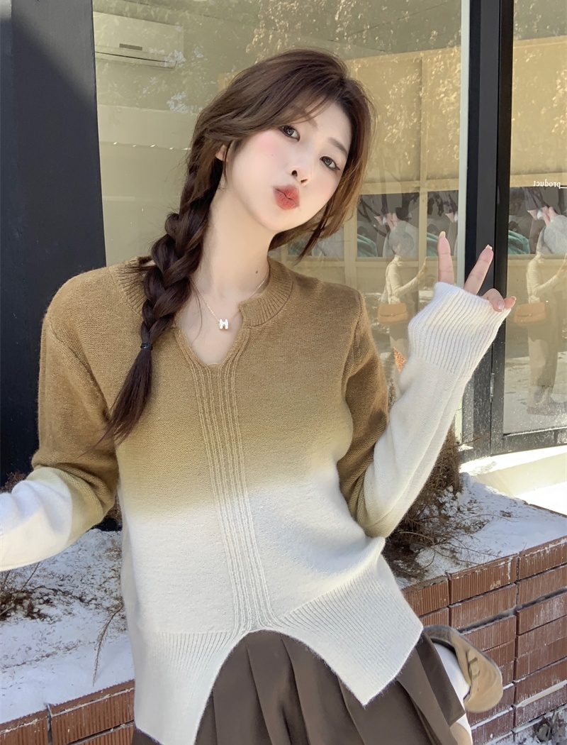 Gradient autumn and winter tops pullover mixed colors sweater