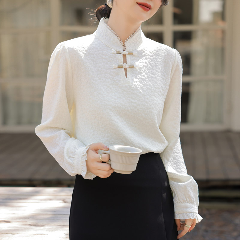 Long sleeve cheongsam cstand collar tops for women