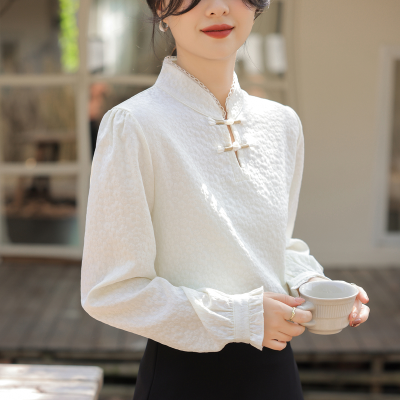 Long sleeve cheongsam cstand collar tops for women