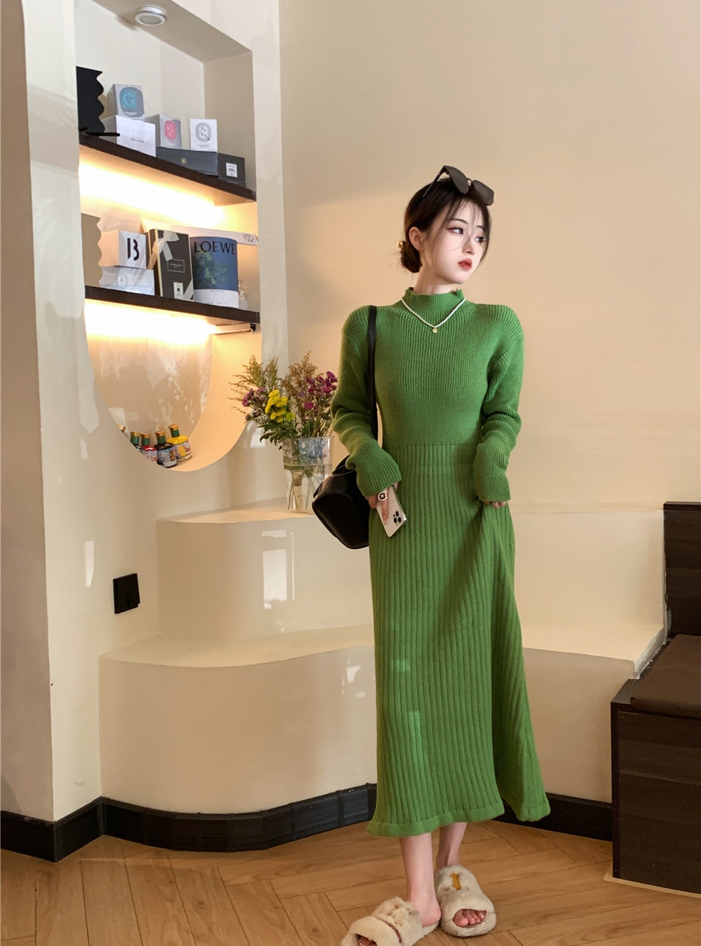 Lazy temperament long dress Korean style sweater dress