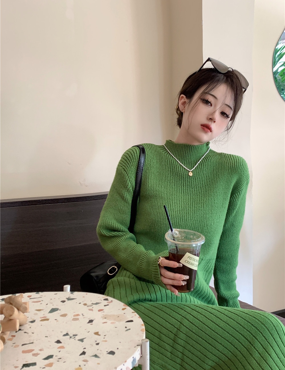 Lazy temperament long dress Korean style sweater dress