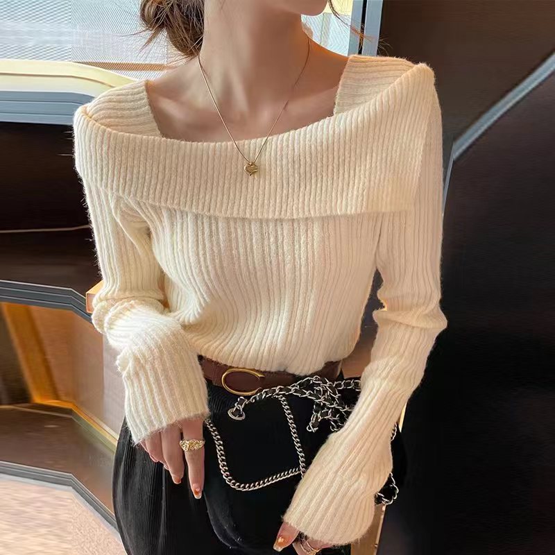 Square collar strapless sweater Western style tops for women